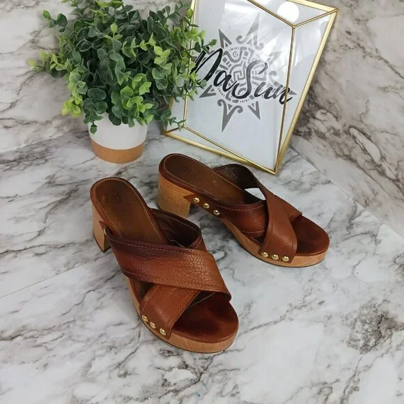 FRYE Womens Fiona Slide Cross Strap Dress Sandals Brown Leather Size 7M - Picture 14 of 14